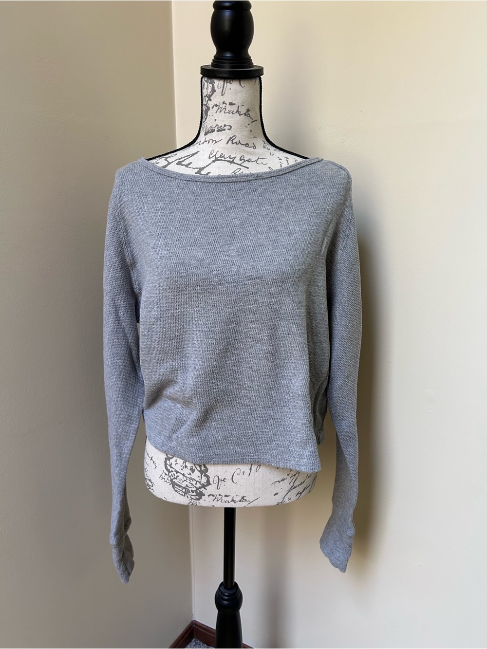 We The Free (Free People) Grey Marled Crop Thermal Top Size Large